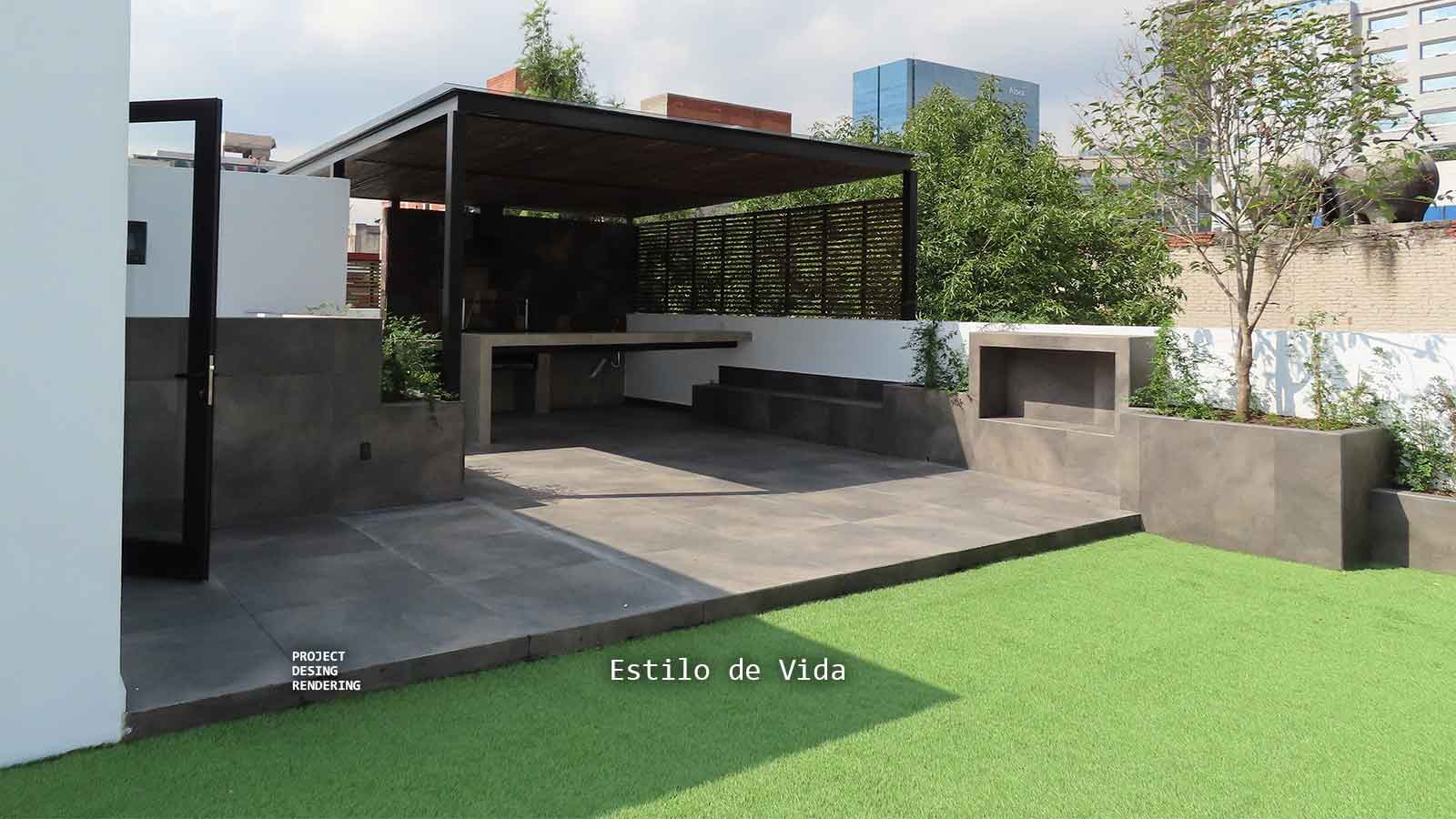 Roof garden con pergola y asador