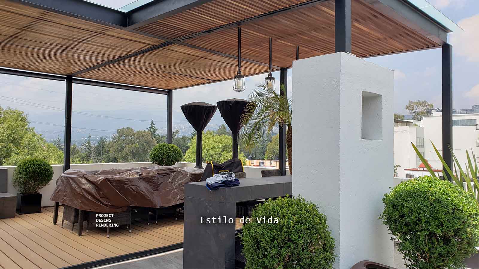 Roof garden con pergola y deck CDMX