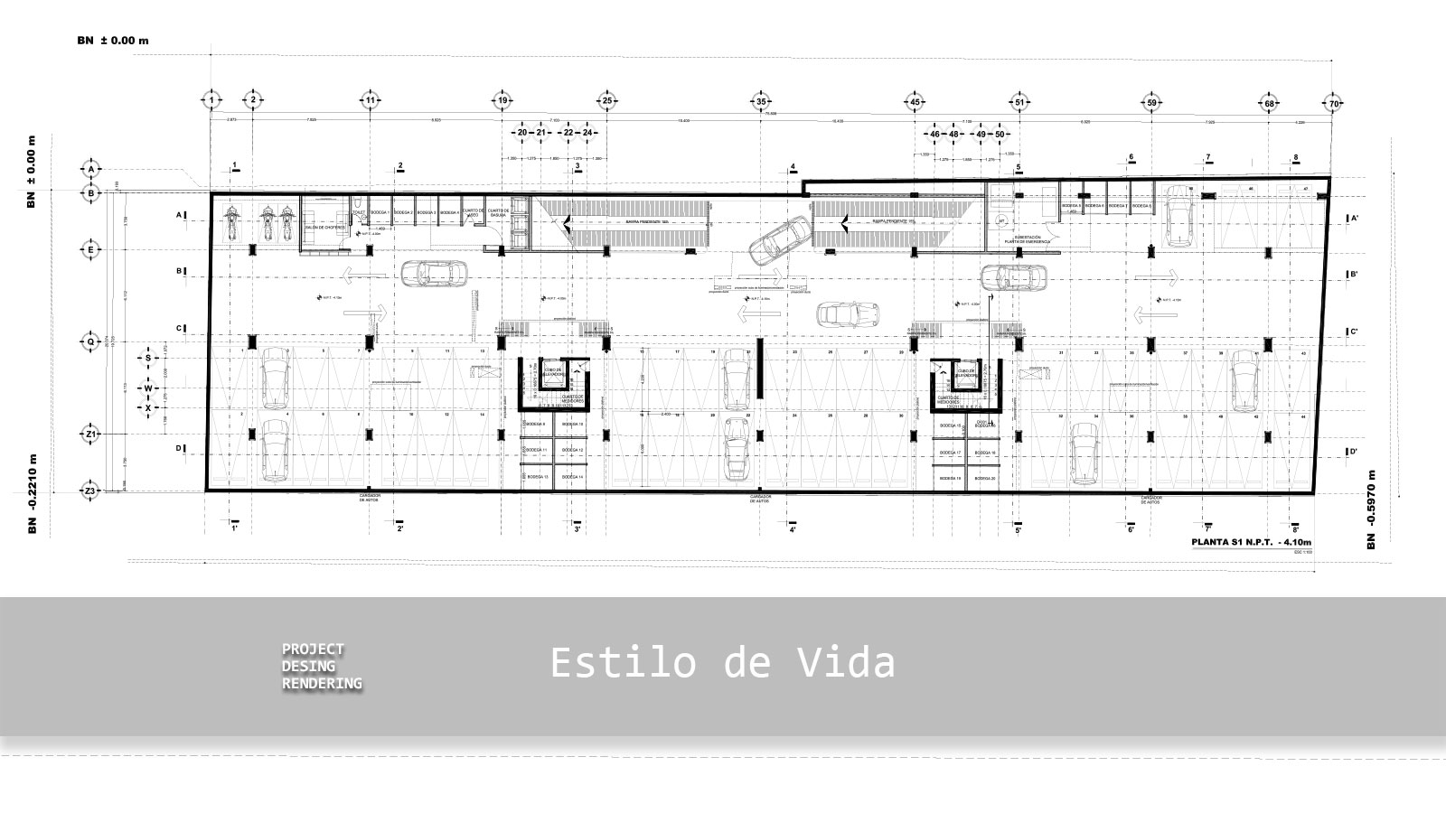 Planta arquitectónica de estacionamiento de proyecto ejecutivo